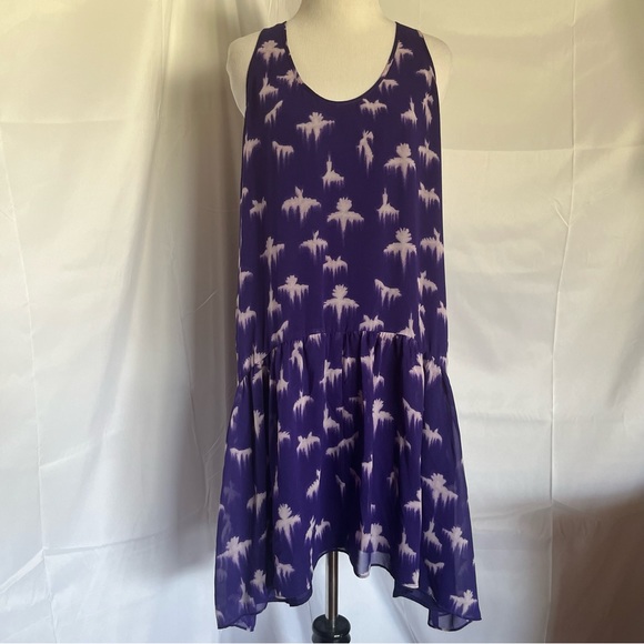 Rebecca Taylor Racerback Drop Waist Dress Purple w/ white Size‎ 8 Flowy Fairy - Picture 2 of 10
